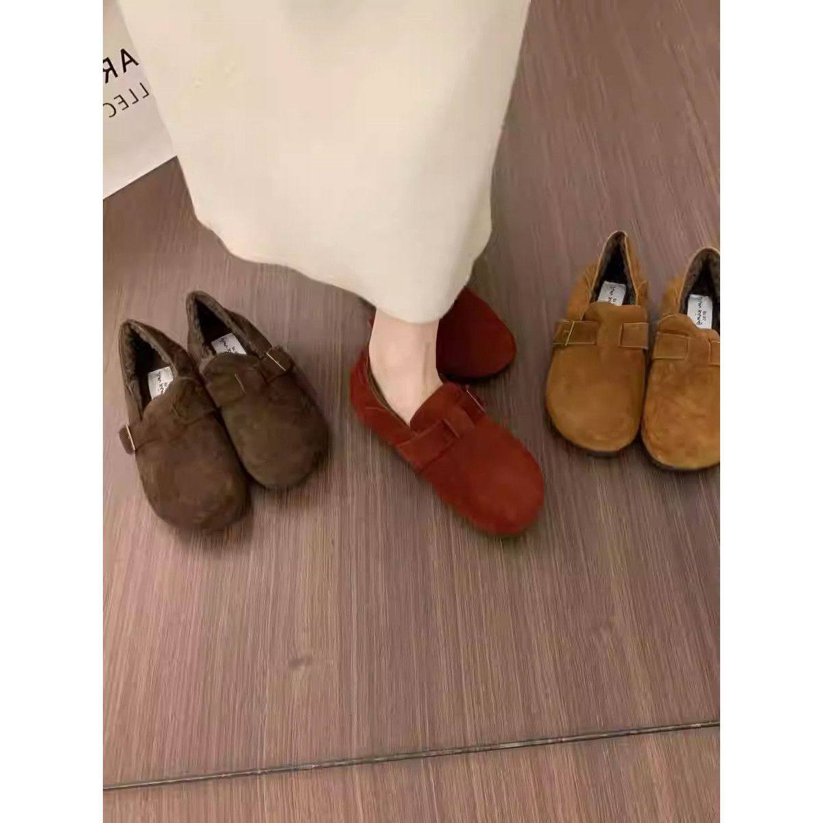 复古森系软皮勃肯鞋女秋冬加绒豆豆鞋懒人一脚蹬休闲厚底保暖棉鞋,女鞋,乐福鞋（豆豆鞋）,淘宝优惠券,粉丝福利购,淘宝优惠卷