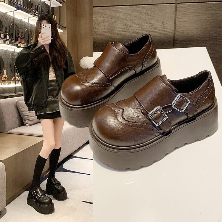 魔术贴小皮鞋2025秋冬季新款女士厚底加绒保暖英伦乐福鞋