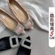 温柔风平底鞋 女5CM浅口尖头法式 方扣水钻小个子内增高单鞋 软皮版