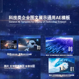 震撼大气蓝色企业大事记互联网科技感多图文照片展示宣传AE模板