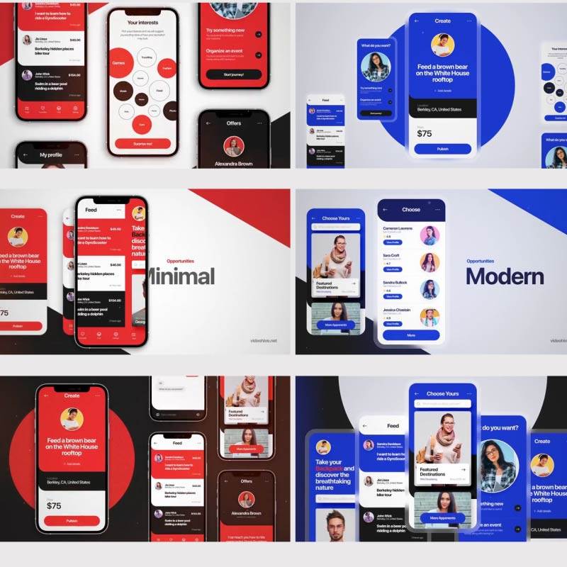 手机APP动态演示UI设计作品动效展示AE视频模板iPhone样机素材