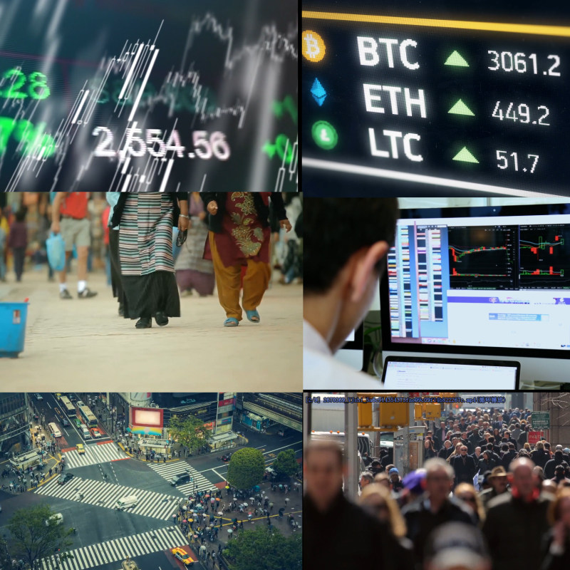 金融科技比特币股市人流世界经济虚拟货币区块链交易视频素材