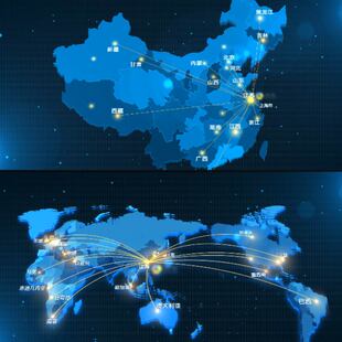 大气辐射全世界图 全国区位图分布业务范围定位连线辐射AE模板