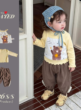 2026秋季女童套装婴幼儿可爱卫衣吊带花边休闲裤周岁满月韩版童装