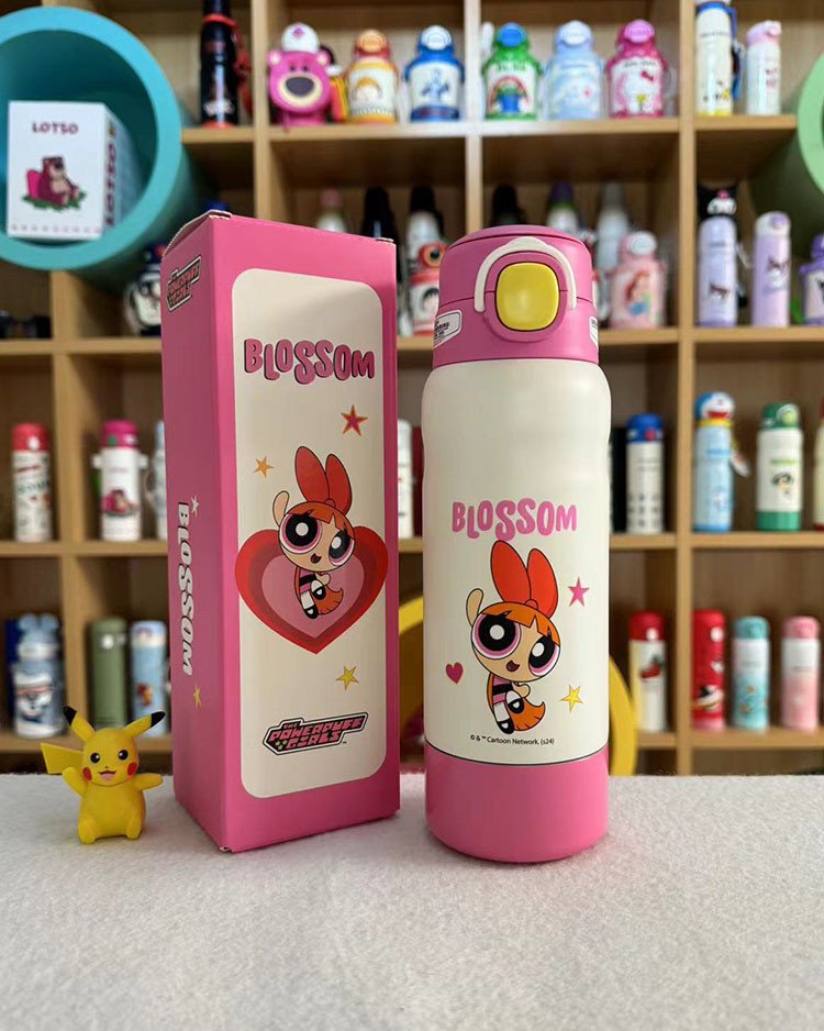 杯具熊新款飞天小女警分仓保温杯带吸管双饮口儿童成人便携式水杯