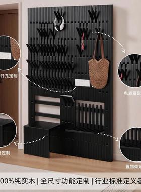 定制入户门后镜子黑色钢琴键实木挂衣板衣帽架多功能带灯落地衣架