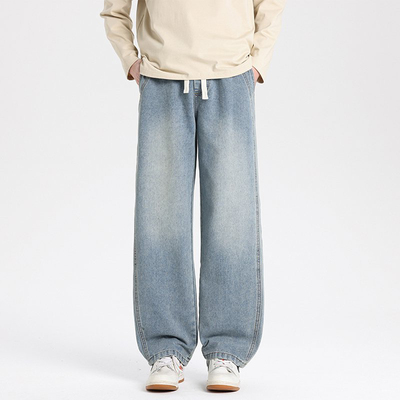 百搭高腰显瘦宽松垂感直筒牛仔裤