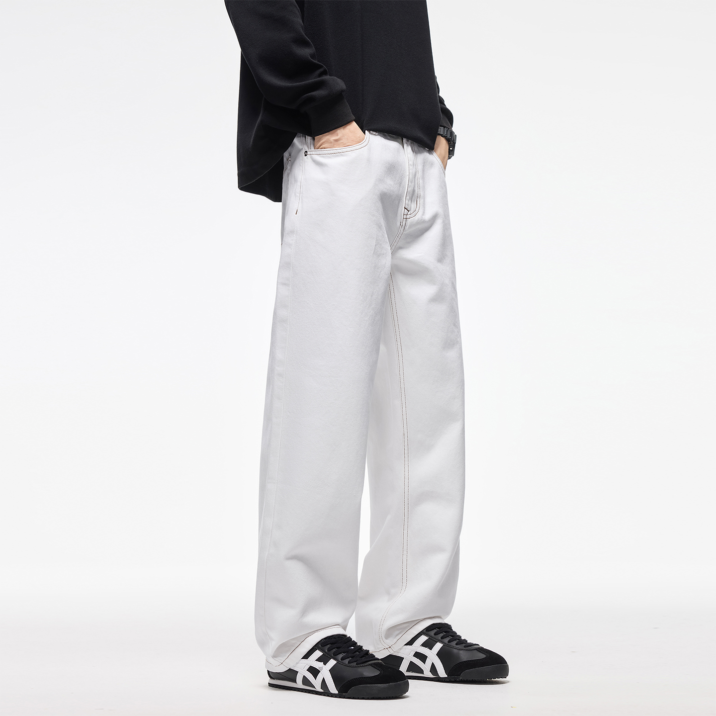 百搭刺绣高腰显瘦直筒宽松阔腿裤