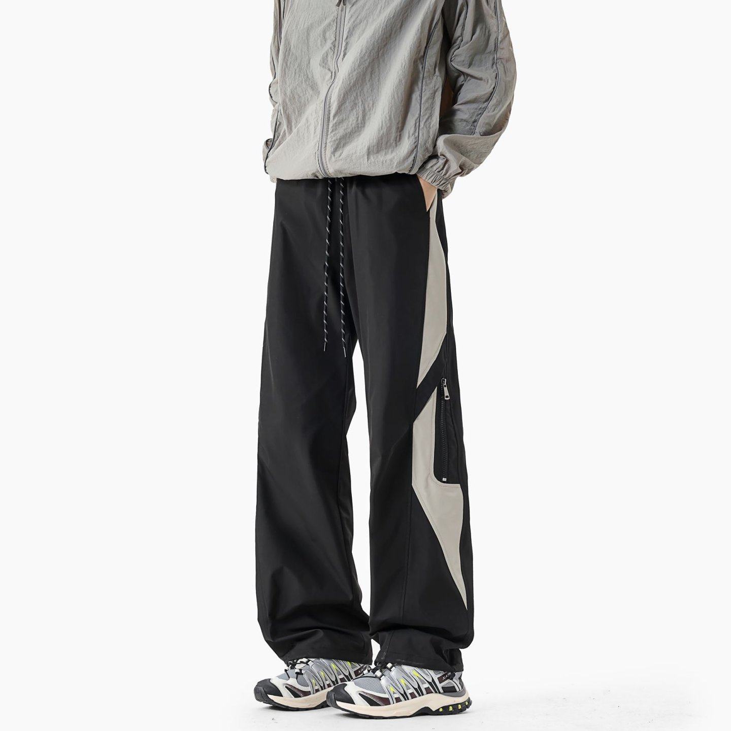 黑色户外防水阔腿冲锋裤男士春秋新款裤子高腰休闲宽松垂感直筒裤,男装,休闲裤,淘宝优惠券,粉丝福利购,淘宝优惠卷