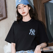 韩版潮牌女情侣做旧大logo时尚凉感T恤男百搭NY短袖夏季新款TSM09
