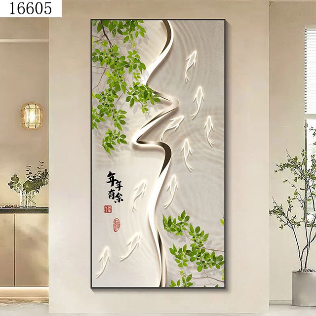 九鱼聚财入户玄关自粘画轻奢九鱼图片