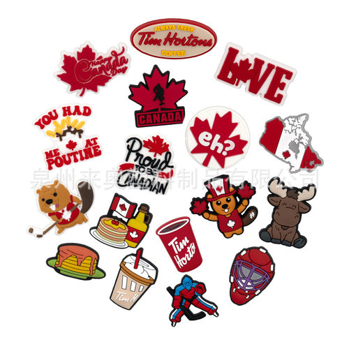 跨境洞洞鞋花鞋配饰加拿大风现货手环装饰扣卡通PVC软胶花园鞋扣