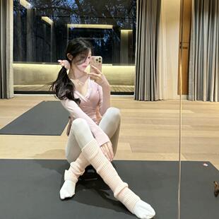 粉色普拉提针织袜舞蹈袜套女毛线运动堆堆袜专业踩脚瑜伽裤腿套春