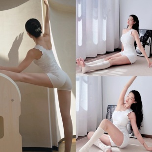绝美白色美背健身连体衣女蜜桃提臀运动短裤普拉提训练瑜伽服夏季