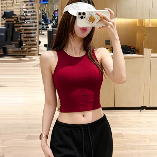 红色欧美性感辣妹健身背心女防震聚拢运动内衣普拉提训练瑜伽文胸