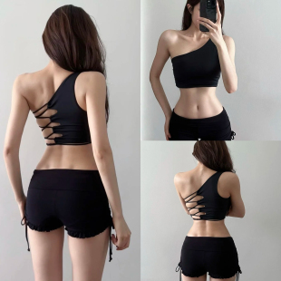 性感辣妹黑色健身背心女带胸垫普拉提运动内衣设计感绑带瑜伽文胸