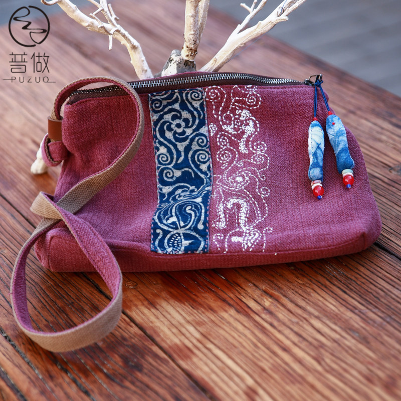 原创民族风刺绣贴布棉麻女士包袋休闲拼接单肩斜挎复古小众文艺包