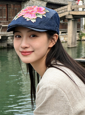 中国风刺绣牛仔鸭舌帽女款