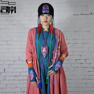 杨丽萍民族风绣花帽女文艺头巾中国风复古刺绣旅行帽子发带发箍女