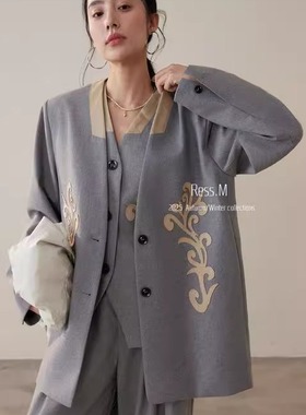 【Ress.M】十三行老钱风极简撞色印花松弛设计感绣花印花西装外套