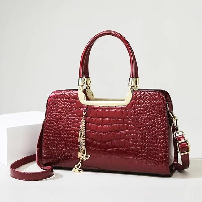 美式复古通勤时尚简约大容量PU材质鳄鱼纹斜挎包单肩包女包手提包
