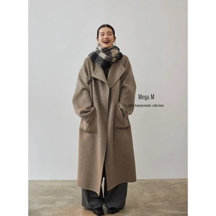 大衣毛呢外套純羊毛雙面尼顯氣質(zhì)女優(yōu)雅 Mega.M十三行極簡扣袢長款