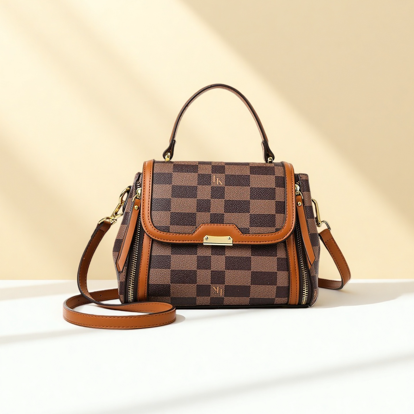 美式复古风方格女士PU戴妃包印花包斜挎包单肩包手提包单肩斜挎包