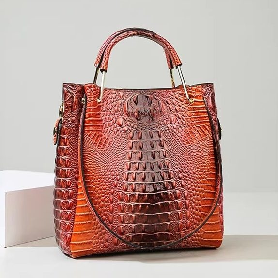 都市简约PU手提包托特包大容量女包水桶包鳄鱼纹单肩包单肩斜挎包