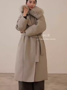 Ress.M】十三行轻奢高端时尚极简加厚过膝长款狐狸毛大翻领羽绒服