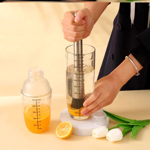 pc雪克杯三件衰手摇塑料调酒器摇奶茶器皿暴打柠檬有刻度水果冰块