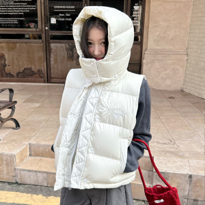 FORUYES官方店 冬季新款标语加厚保暖修身连帽马甲棉服背心潮外套