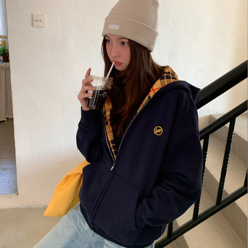 FORUYES官方店格子拼接圆环卫衣