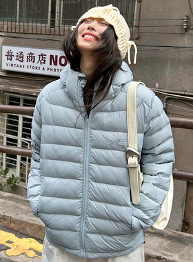 FORUYES官方店 美式标语刺绣轻薄白90鸭绒连帽排骨羽绒服上衣