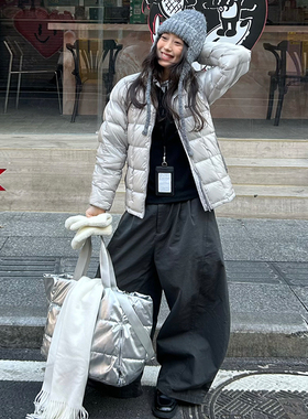 FORUYES官方店 美式复古基础字母刺绣轻薄鸭绒立领羽绒服上衣外套