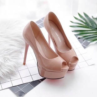 907 钎金鸟防水台超高跟鞋 12厘米夜场细跟单鞋 2022年新款 鱼嘴鞋