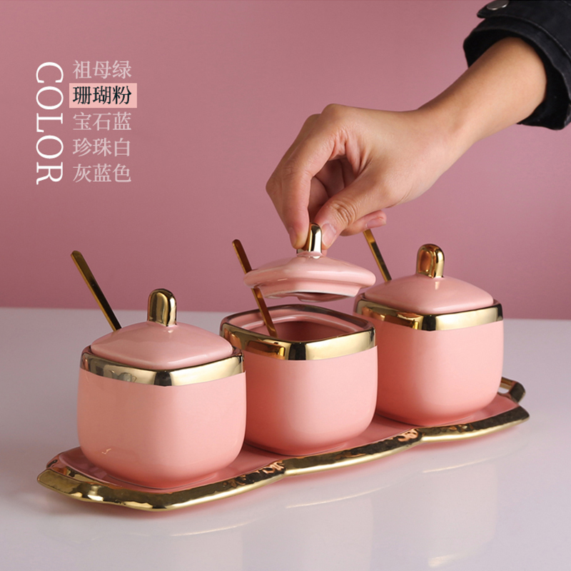 调味罐陶瓷盐罐油壶套装调料罐子家用创意大容量有盖收纳组合