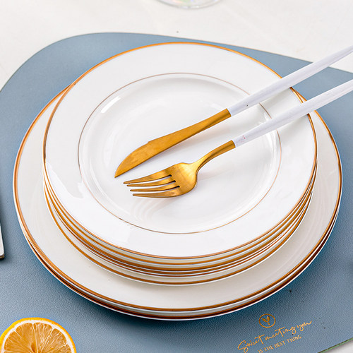 骨瓷碗碟套装家用轻奢金边餐具套装欧式简约陶瓷碗盘乔迁碗筷组合