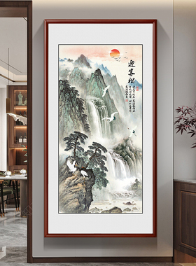 新中式玄关迎客松挂画画走廊楼梯间墙面装饰画画山水画画海纳百川