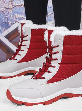 冬季防水棉鞋黑色防寒长靴女户外加绒加厚保暖雪地靴大码42女鞋批