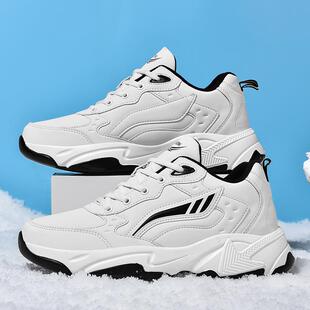 秋冬季运动鞋男款皮面防水跑步鞋青少年大码休闲鞋学生加绒保暖鞋
