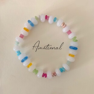 Amotional混彩算盘珠型手串叠戴白玉手链原创手作女礼物小众可爱