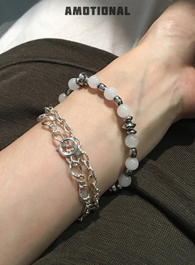 Amotional淡人手链玉石不锈钢手链手饰女细款原创小众冷淡风叠戴