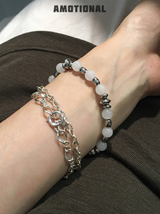 Amotional淡人手链玉石不锈钢手链手饰女细款原创小众冷淡风叠戴