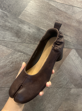 欧洲站水洗马皮分趾高跟鞋巨好看绝美女鞋2026早春漂亮单鞋红色