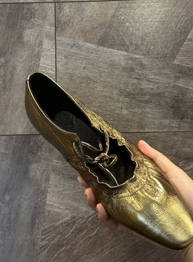 欧洲法式温柔配裙子上班久站不累鞋金银超软羊皮单鞋女系带芭蕾鞋