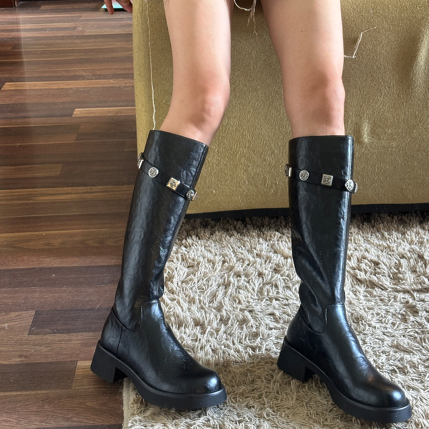 欧洲站全真皮明星时尚显瘦骑士靴25秋冬新款英伦长靴女后拉链高靴