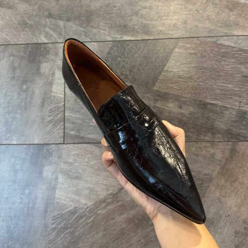 不累脚气质单鞋头层牛皮尖头法式