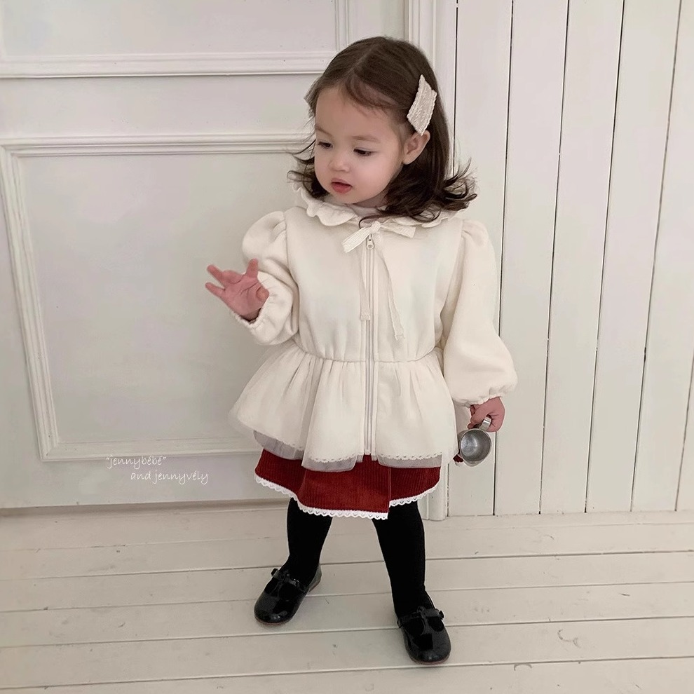 女宝宝冬装外套 女童韩版公主风加绒连帽外套 宝宝百搭保暖上衣