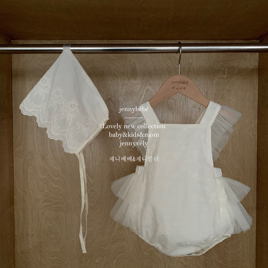 jennybebe韩版夏季婴幼儿刺绣花背带爬服女宝宝网纱公主百日哈衣