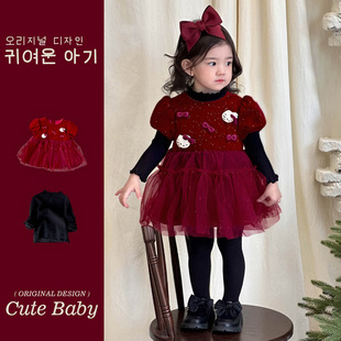 韩版女宝宝1-3岁超洋气新品周岁礼服ins风连衣裙秋冬拜年外出套装